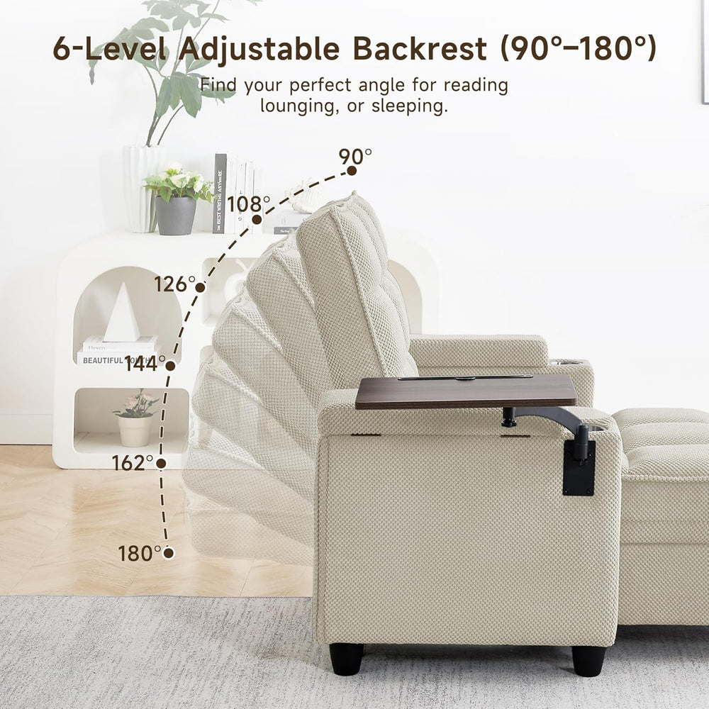 Oversized Recliner Chair with Swivel Tray Table, Modern Tufted Linen Fabric S...