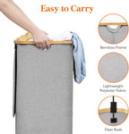 Lifewit 80L Laundry Basket with Lid, Clothes Hampers for Laundry with Bamboo Handles and A Removable Laundry Bag, Large Foldable Hamper for Bedroom, Bathroom, Dorm, Laundry Room, Light Gray