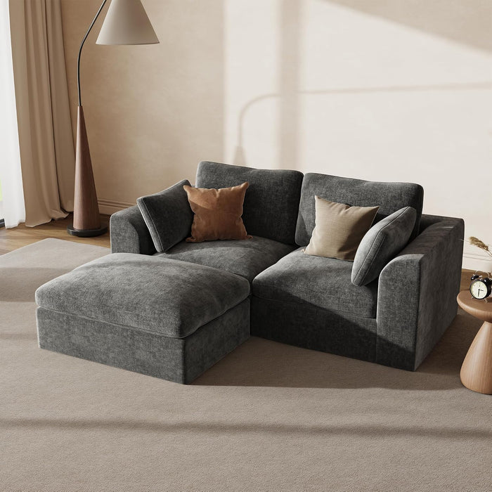 79" Loveseat Sofa with Ottoman, Cloud Boneless Couch for for Small Spaces, 2 Seat Convertible Small Cloud Sofa, Wide & Deep Seat Comfy Sofa for Living Room, Bedroom, Apartment, Chenille (Dark Gray)