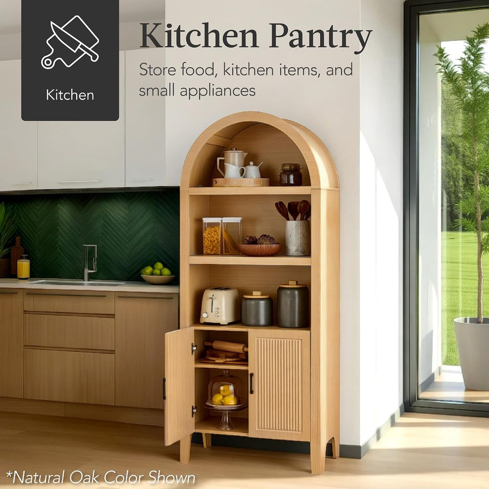 Best Choice Products 72" Tall Arched Pantry Cabinet w/Reeded Doors, 5-Ti...