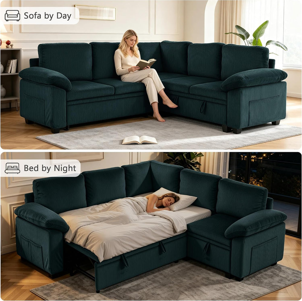 86″ Sectional Sleeper Sofa with Pull Out Bed, Modular Sectional Couch with St...