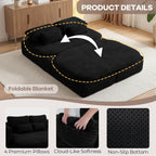 75'' Folding Sleeper Sofa Bed, Memory Foam Boneless Couch | Full Size Guest Bed Mattress, Modern 2-in-1 Floor Deep Seat Sleeper Sofa with 4 Pillows and Blanket | Corduroy Black