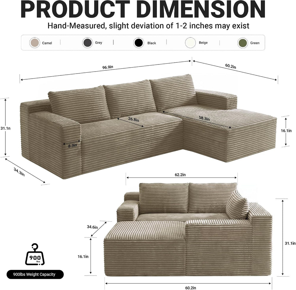 Cloud Sectional Couch, 97 Inch Modern Modular Sectional Sofa with Deep Seat, ...