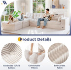MAXYOYO 132" U Shaped Modular Sectional Sofa with 2 Ottomans, Cloud Boneless Couch with Layered Cushion, Flexible Module Combination Sofa for Living Room, No Assembly Required, Beige