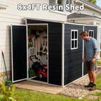 8x4ft Lean to Shed, Resin Outdoor Storage Shed with Floor and 2 Windows, Plastic Sheds & Outdoor Storage Clearance for Patio Furniture, Garden Tools Bike Accessories, Beach Chairs