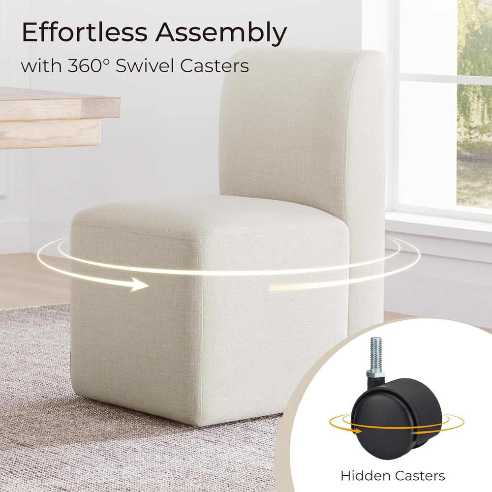 CHITA Dining Chairs with Casters Set of 4, Fully Assembled, Linen | FSC Certi...