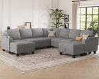 Belffin Modular Sectional Sofa Couch with Storage U Shape Convertible Corner Couches for Living Room Light Grey Couch