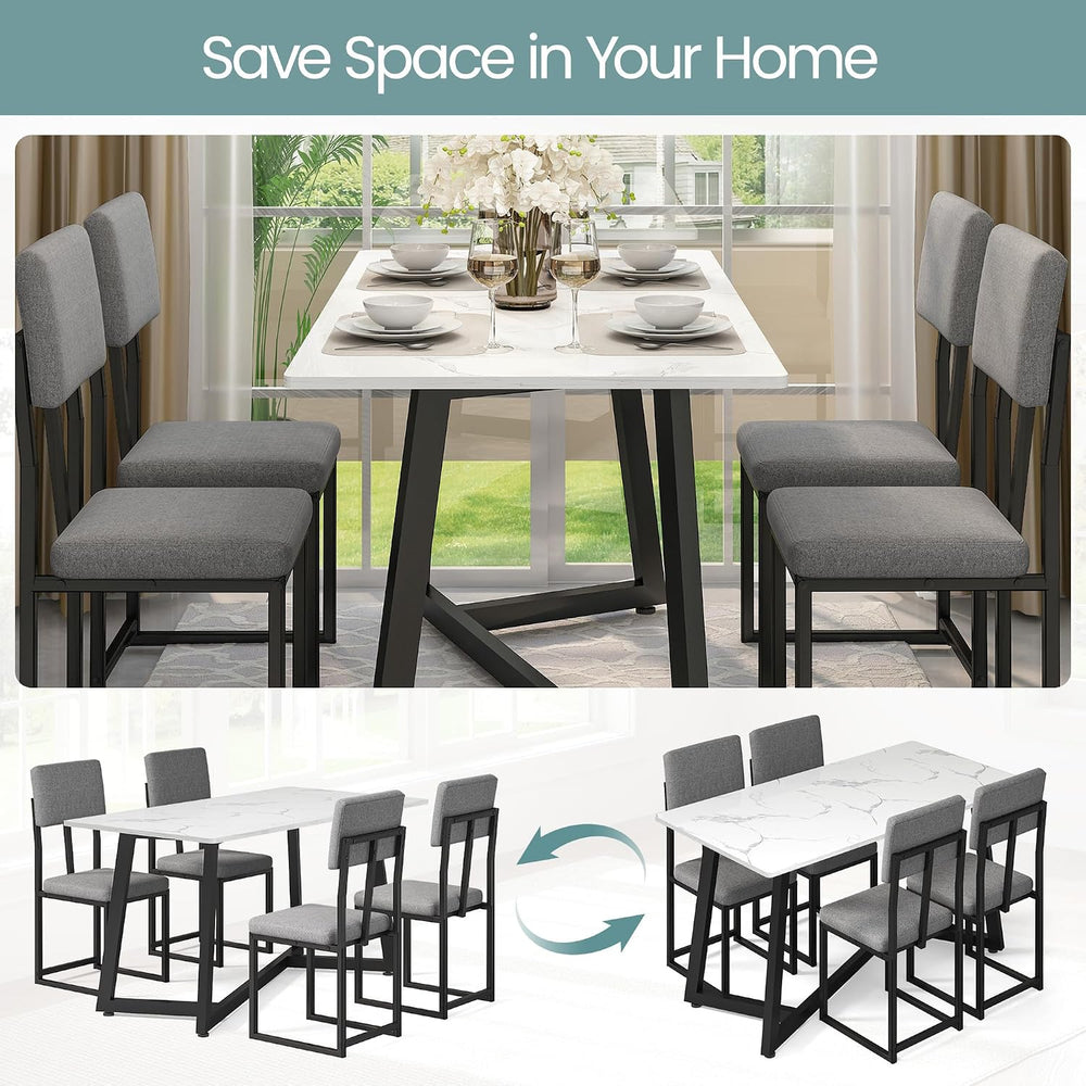 HUGROVE 5-Piece Dining Set, 47.24" Faux Marble Table with Chairs, Linen