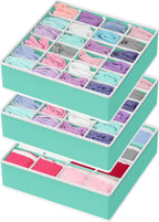 Simple Houseware Sock Drawer Organizer for Dresser/Closet/Bedroom, 3 Pack, Turquoise