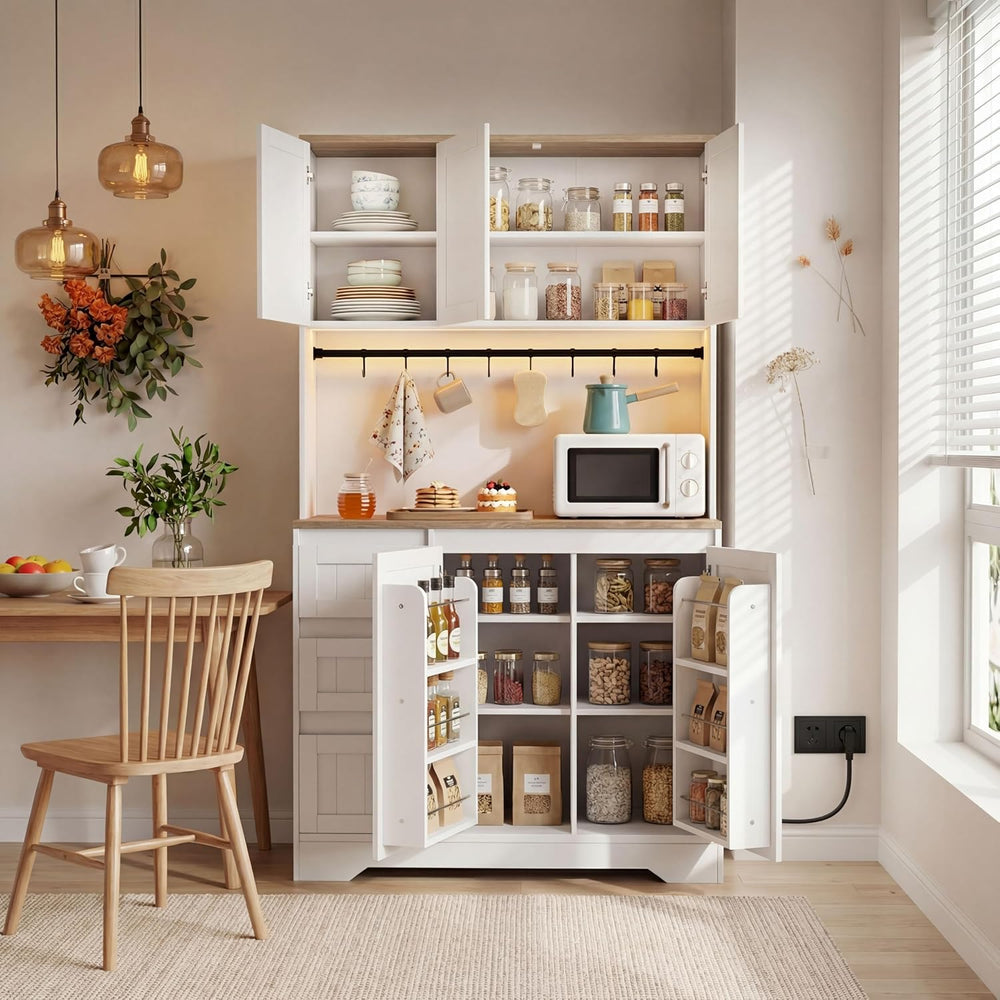 70.8" Tall Pantry Cabinet with LED & Charging Station, Freestanding ...