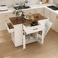 46" Kitchen Island with Power Outlet, Kitchen Storage Island with Drawer, Rolling Cart on Wheels, Wood Top with Adjustable Shelf and Trash Storage Cabinet, for Home, Dining Room (White, 46")