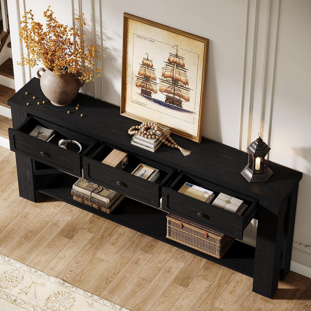 Tribesigns 70.9-Inch Long Console Table with 3 Drawers, Farmhouse Entryway Table with Storage, Rectangular Narrow Sofa Table Behind the Couch, Accent Table for Hallway, Living Room, Entry, Black