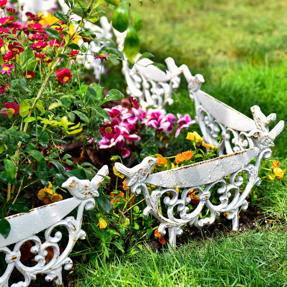 Sungmor Cast Iron Garden Edging Border, 9.9 Inches Tall, 4 Pack White