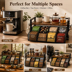 Tea Bag Organizer, Tea Bag Organizer Drawer, Wood Tea Organizers and Storage Chest Teabag Holder with Storage Drawer,Rustic Brown for Countertop Kitchen, Office