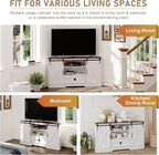 Corner TV Stand for 65 inch TV, 58" Hexagon Entertainment Center with Sliding Barn Doors and Adjustable Shelves, Farmhouse Media Console with Drawer & Cable Management for Living Room, White