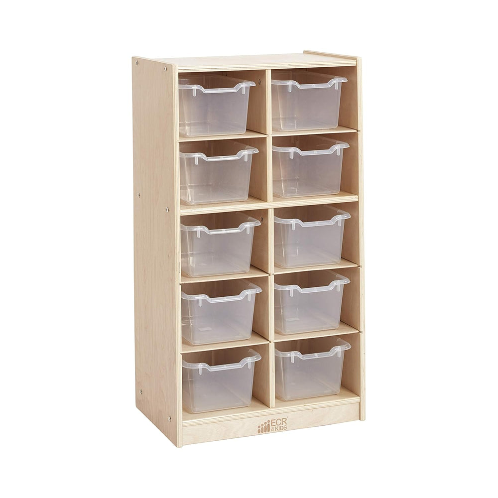 ECR4Kids 10 Cubby Tray Cabinet with Scoop Front Storage Bins, 5x2, Natural, C...