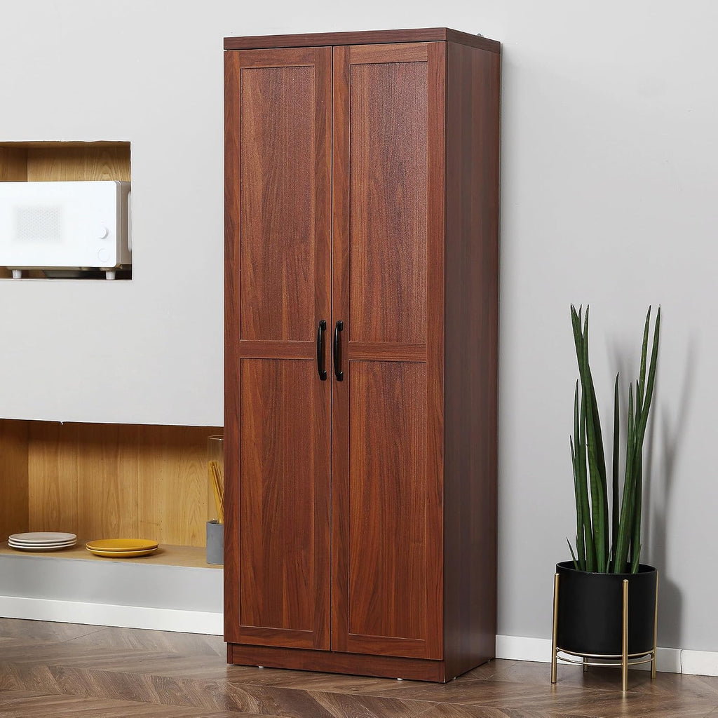 23.5" D*15.8" W*63" H Freestanding Kitchen Pantry with 4 Shelves, Double Door, Traditional, Rectangular Storage Cabinet, Easy Assembly, for Living Room, Dining Room, Brown
