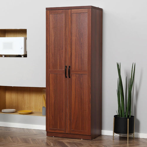 23.5" D*15.8" W*63" H Freestanding Kitchen Pantry with 4 Shelves, Double Door, Traditional, Rectangular Storage Cabinet, Easy Assembly, for Living Room, Dining Room, Brown