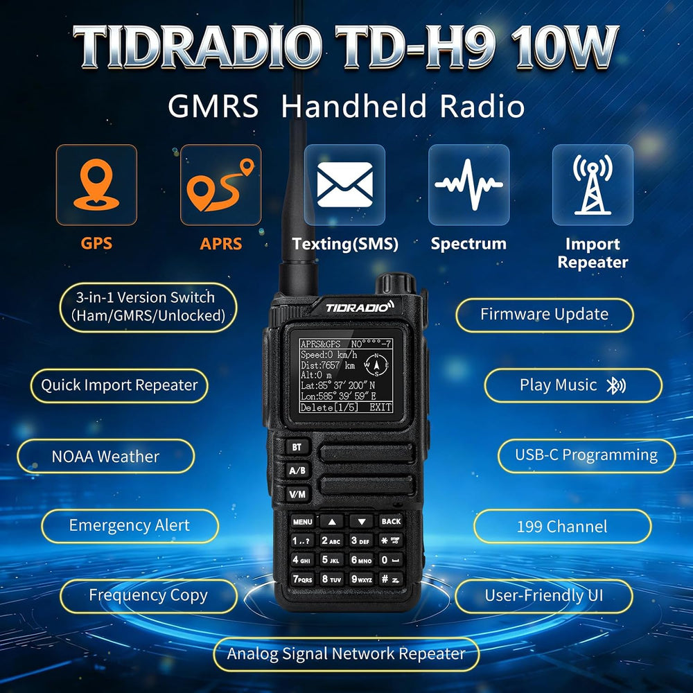 TIDRADIO TD-H9 10W GPS/APRS GMRS Handheld Radio, APP/Web Programming, Bluetot...