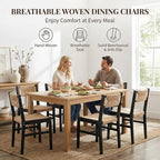 Mid Century Modern Rattan Dining Chairs Set of 2 Black Beechwood Kitchen Chairs Farmhouse Woven Dining Room Chairs Armless Boho Cane Wicker Chair Wooden Dining Chairs with Weave Hemp Seat and Backrest