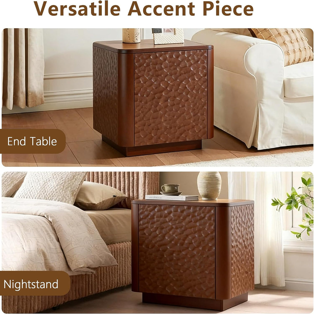 20 inch Square End Table, Wooden Sofa Side Table with Hammered Pattern & ...