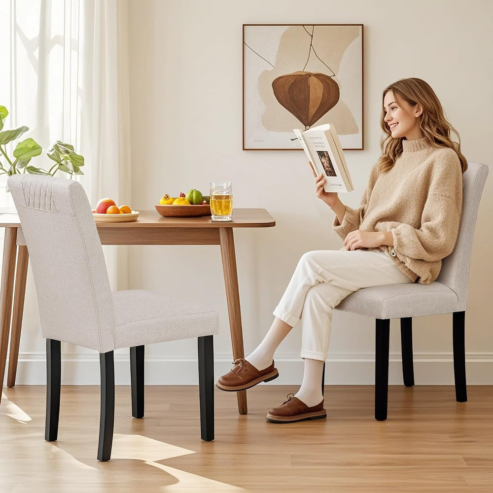 VECELO Dining Chairs Set of 2, Upholstered Fabric Wood Legs High Back for Kit...