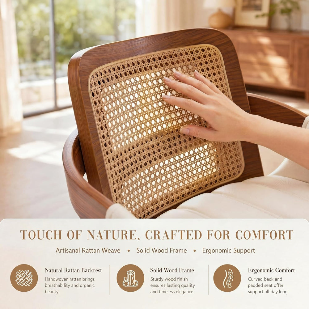 DUOMAY Modern PU Leather Dining Chairs Set of 4, Cane Back Room Chairs with S...