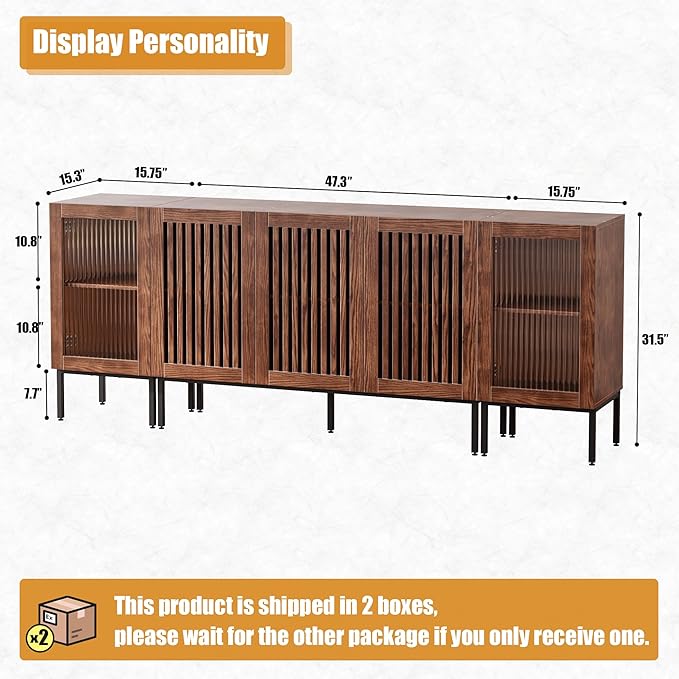 Modern TV Stand for TVs up to 85 Inch, Entertainment Center TV Console with Storage Cabinets and Glass Doors, Media Console for Living Room, Brown