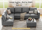 SITJOY 118" Faux Leather Modular Sectional Sofa with Storage, Mid Century Modern Sectional Couches for Living Room, Soft Padded Armrests, 7 Seat L Shaped Couch with Ottoman, Gray