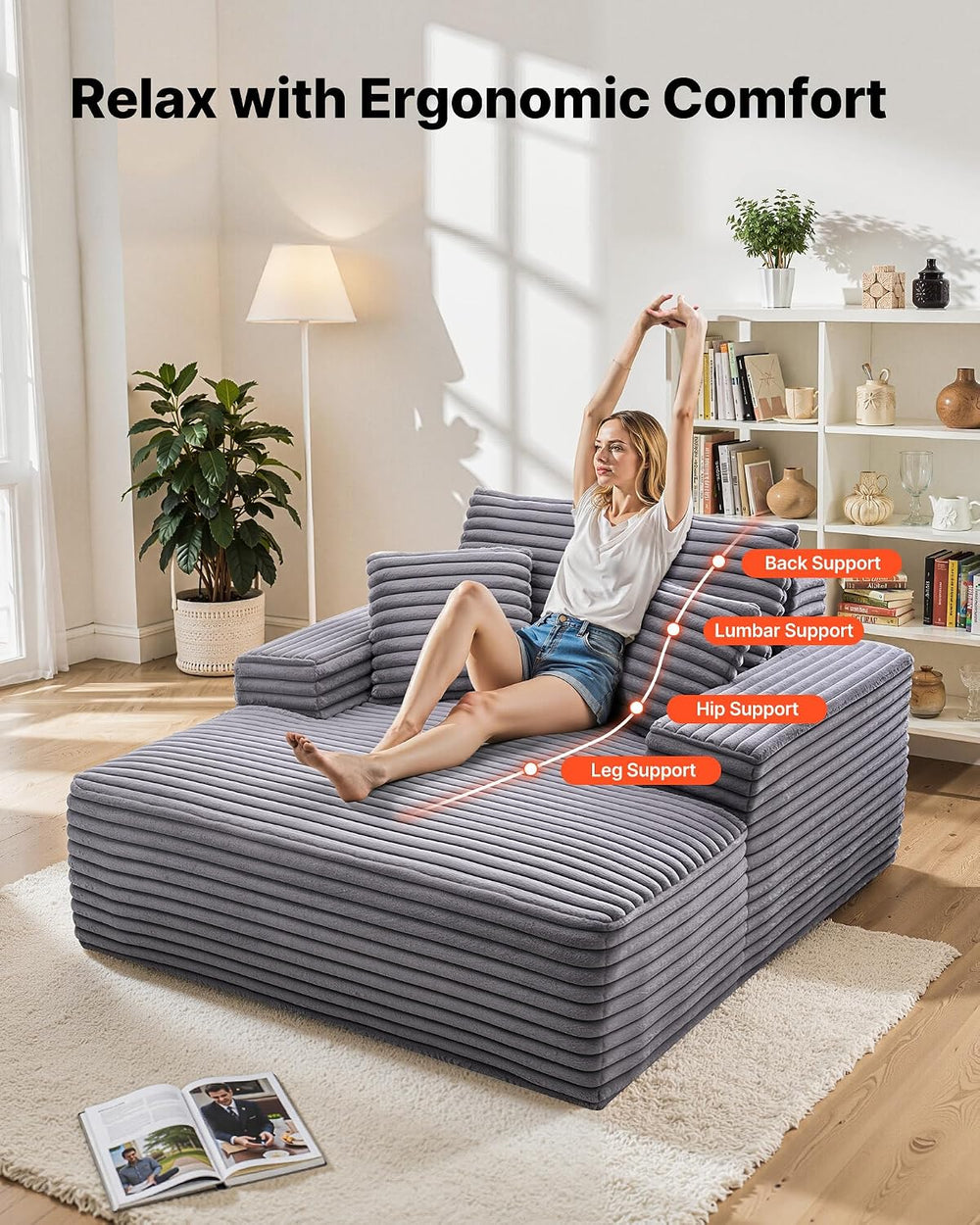 VEVOR Chaise Lounge Chair, 48 in Floor Chaise Lounge Indoor, Modern Upholster...