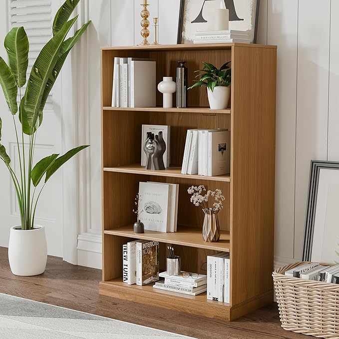 49" Wooden Book Shelf, 2 Shelf Bookcase, Modern Bookshelf with Adjustable Shelf for Home Office, Study Room, Oak