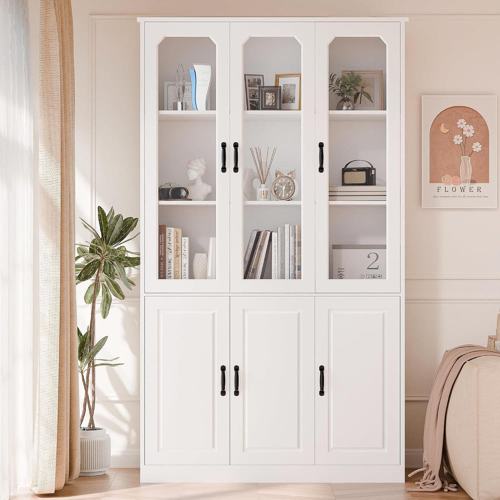 MU 78.7" Tall Kitchen Pantry with 3 Glass Doors, Freestanding China Cabi...