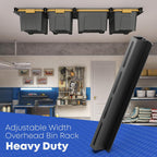 WooFog Overhead Garage Storage Rack, Garage Ceiling Storage Racks, Heavy Duty Storage Bin Ceiling Rails for 27 Gallon Totes，Tote Storage Rack System -Black (6 Sets for 5 Bins)