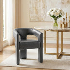 Modern Barrel Dining Chair, Comfy Faux Leather Upholstered Chairs with Open-Back, Assembled Vanity Chair, PU Leather Accent Chair Side Armchair for Dining Room, Kitchen, Living Room（Grey）