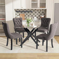 51 Inch Glass Dining Table Set for 4, Rectangular Glass Kitchen Table with 4 Upholstered Velvet Accent Chairs, 5 Piece Modern Dining Room Set, for Home, Apartment, Small Spaces - Grey Black