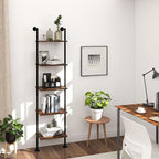 Axeman 5-Tier Ladder Shelf, Tall Narrow Bookcase for Small Spaces, Book Storage Organizer Case for Living Room, Home Office, Study, Industrial Style Black Metal Frame and Rustic Brown Shelf