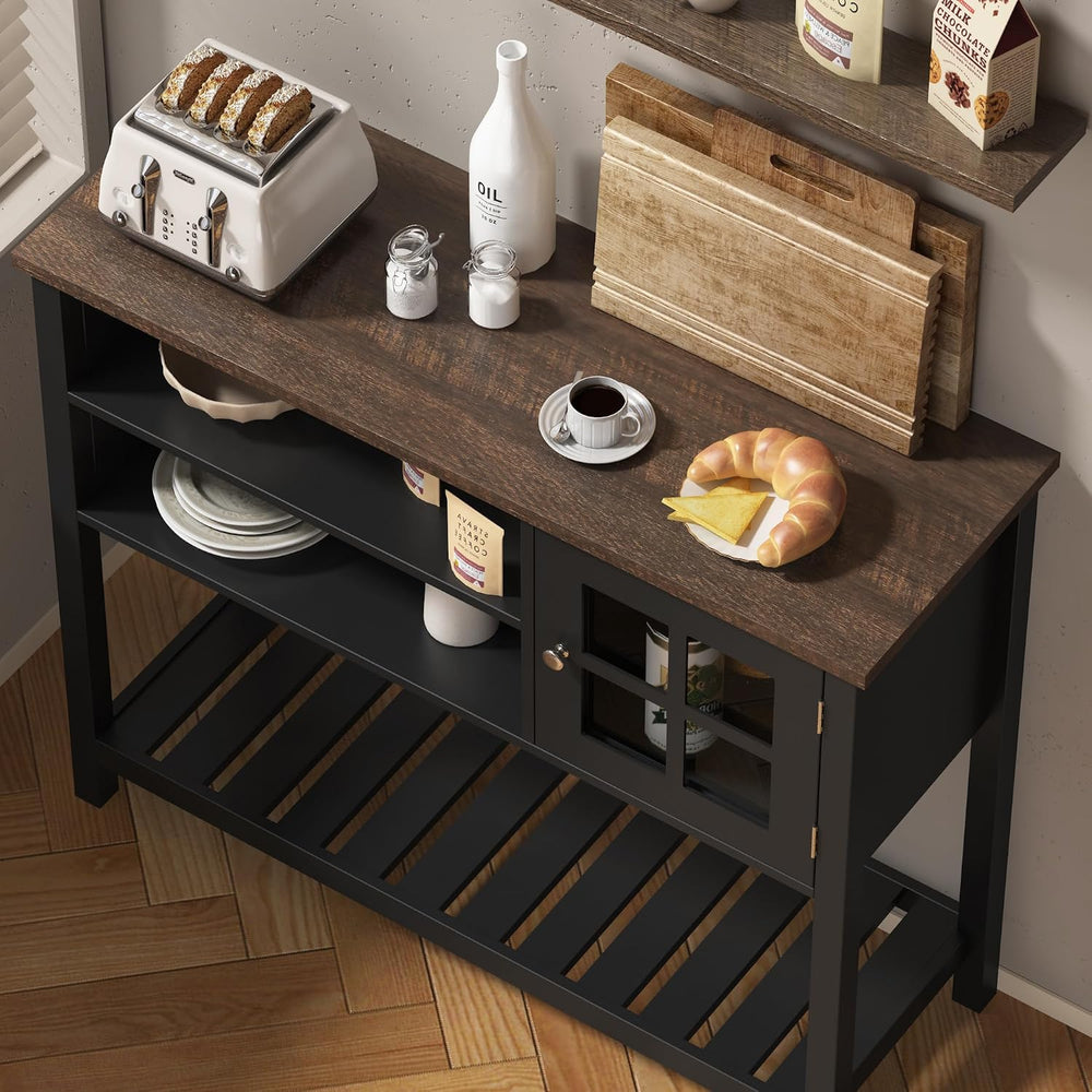 ChooChoo Farmhouse Coffee Bar Cabinet, 40" W Buffet Cabinet with Glass Door
