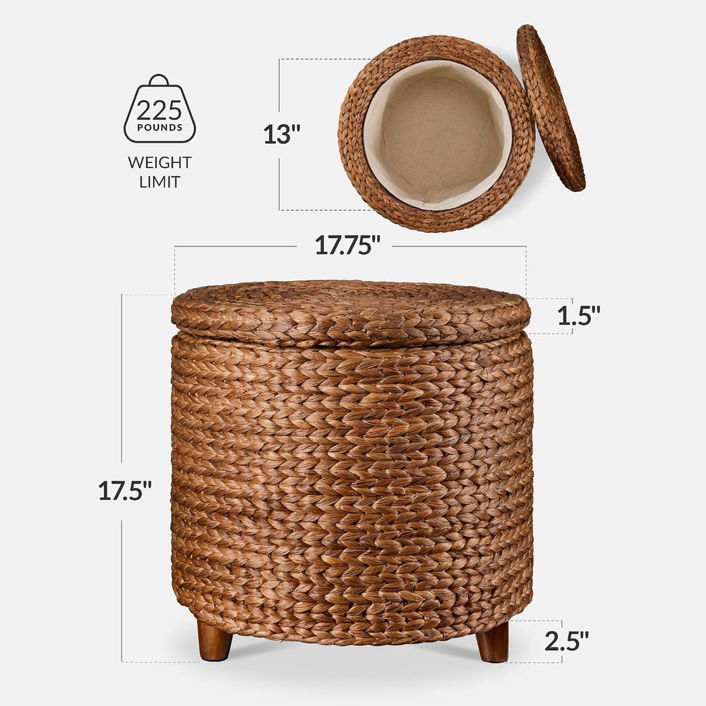Best Choice Products 17" Round Storage Ottoman W/Lid, Handwoven Water Hy...