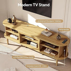 Mid Century TV Stand for TVs up to 80 Inches, Entertainment Center with Storage, Power Outlet, Fluted Sliding Doors & Adjustable Shelves, Modern Media TV Console Table for Living Room (Oak)