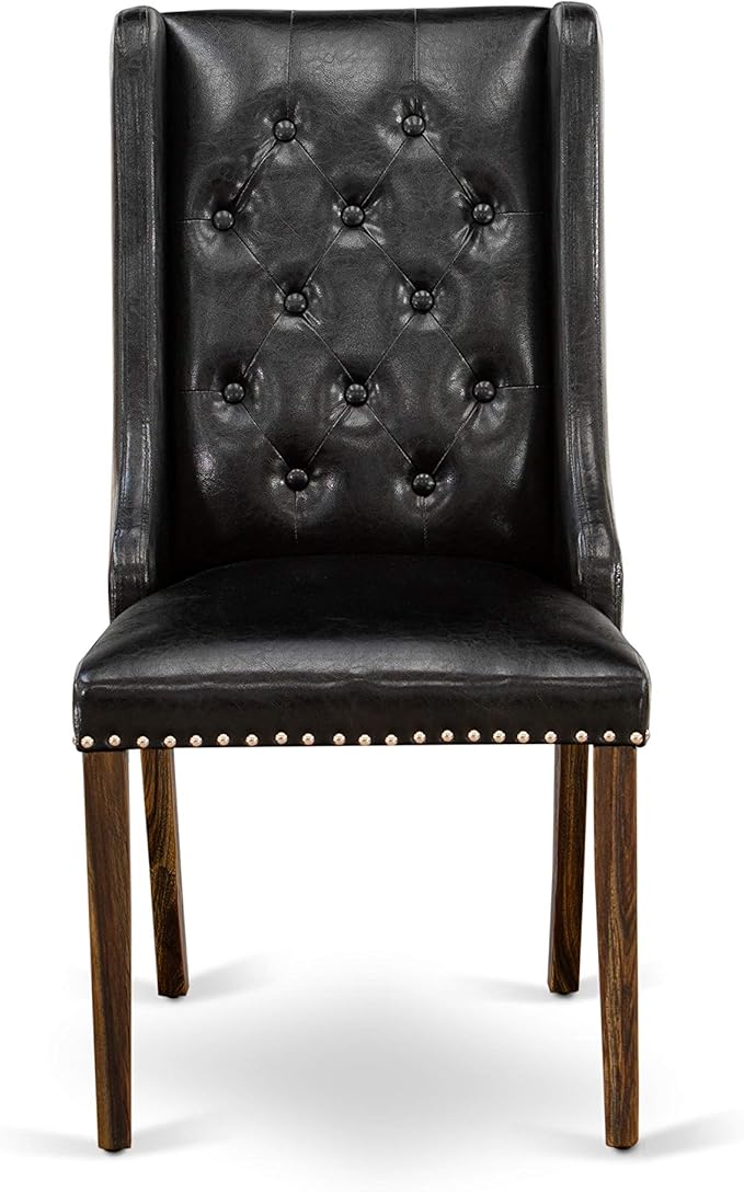 East West Furniture X777FO749-7 7 Piece Dining Room Furniture Set Consist of a Rectangle Dining Table with X-Legs and 6 Black Faux Leather Upholstered Chairs, 40x72 Inch, Multi-Color