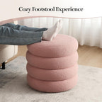20.1 Inch Round Storage Ottoman, Modern Sherpa Ottoman Coffee Table with Removable Top, Pink Vanity Stool with Storage for Bedroom, Living Room, Dorm, Set of 1