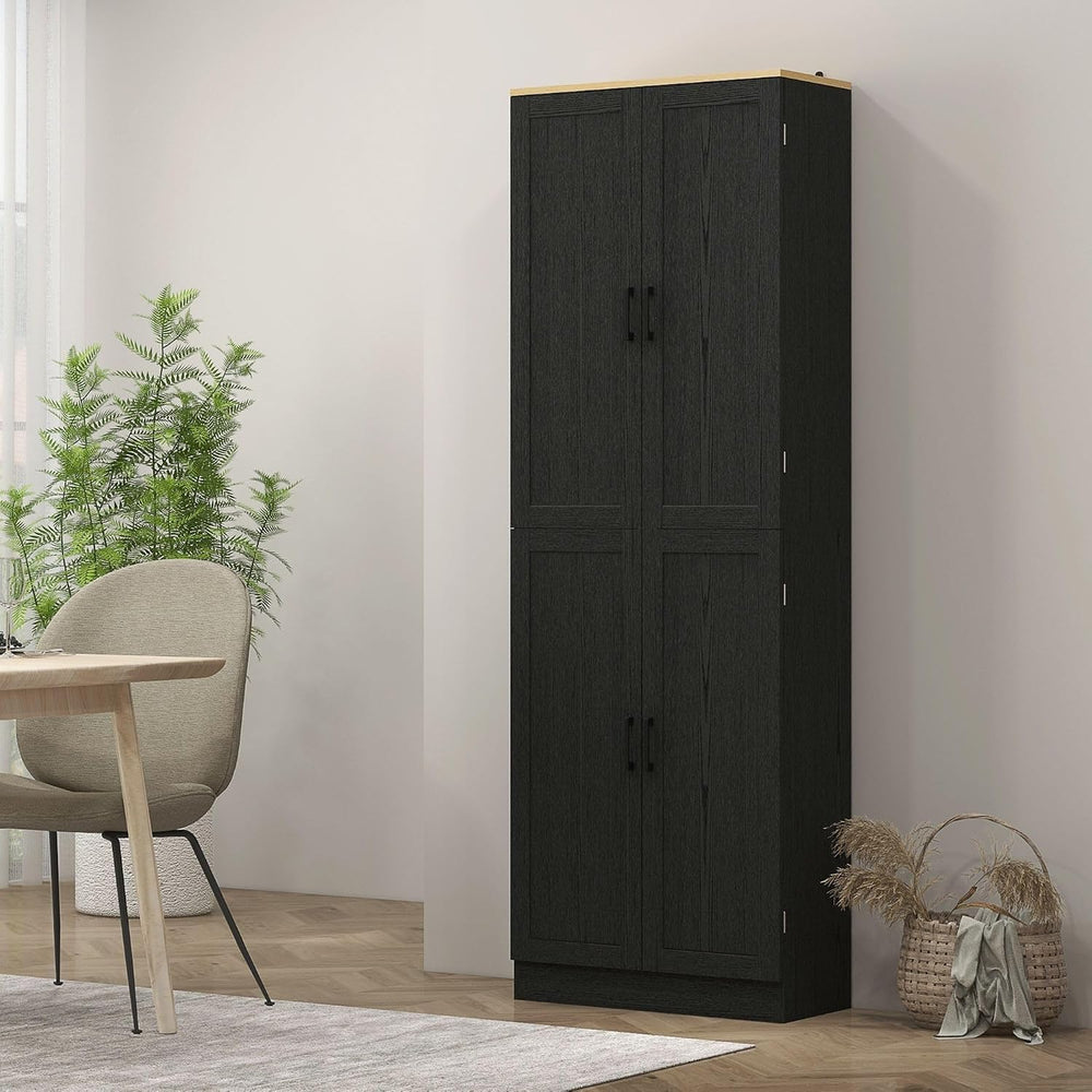 4-Door Farmhouse Freestanding Kitchen Pantry Cabinet with Flexible Adjustable...