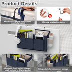 Bedside Caddy Bedside Organizer with Fixed Straps & Water Bottle Holder, Bunk Bed Caddy ideal for Home, Dorm, Hospital, Crib, Versatile Bedside Storage Solution (Navy)