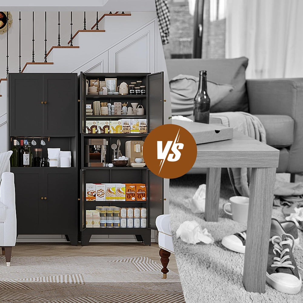 68.9'' Black Metal Kitchen Pantry Cabinet with Doors and Adjustable S...
