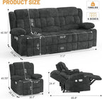 Loveseat Recliner Sofa Set, Flip Middle Backrest Design 3 Seater Reclining Sofa and 2PC Single Oversized Recliner Chair, Manual Couches for Living Room/RV (Gray,3+1+1)