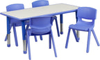 Flash Furniture Emmy 23.625''W x 47.25''L Rectangular Blue Plastic Height Adjustable Activity Table Set with 4 Chairs