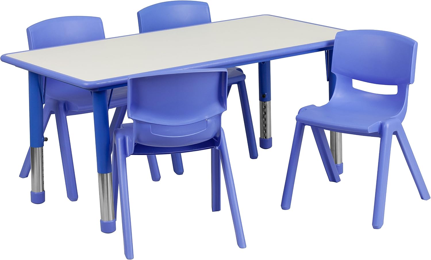 Flash Furniture Emmy 23.625''W x 47.25''L Rectangular Blue Plastic Height Adjustable Activity Table Set with 4 Chairs