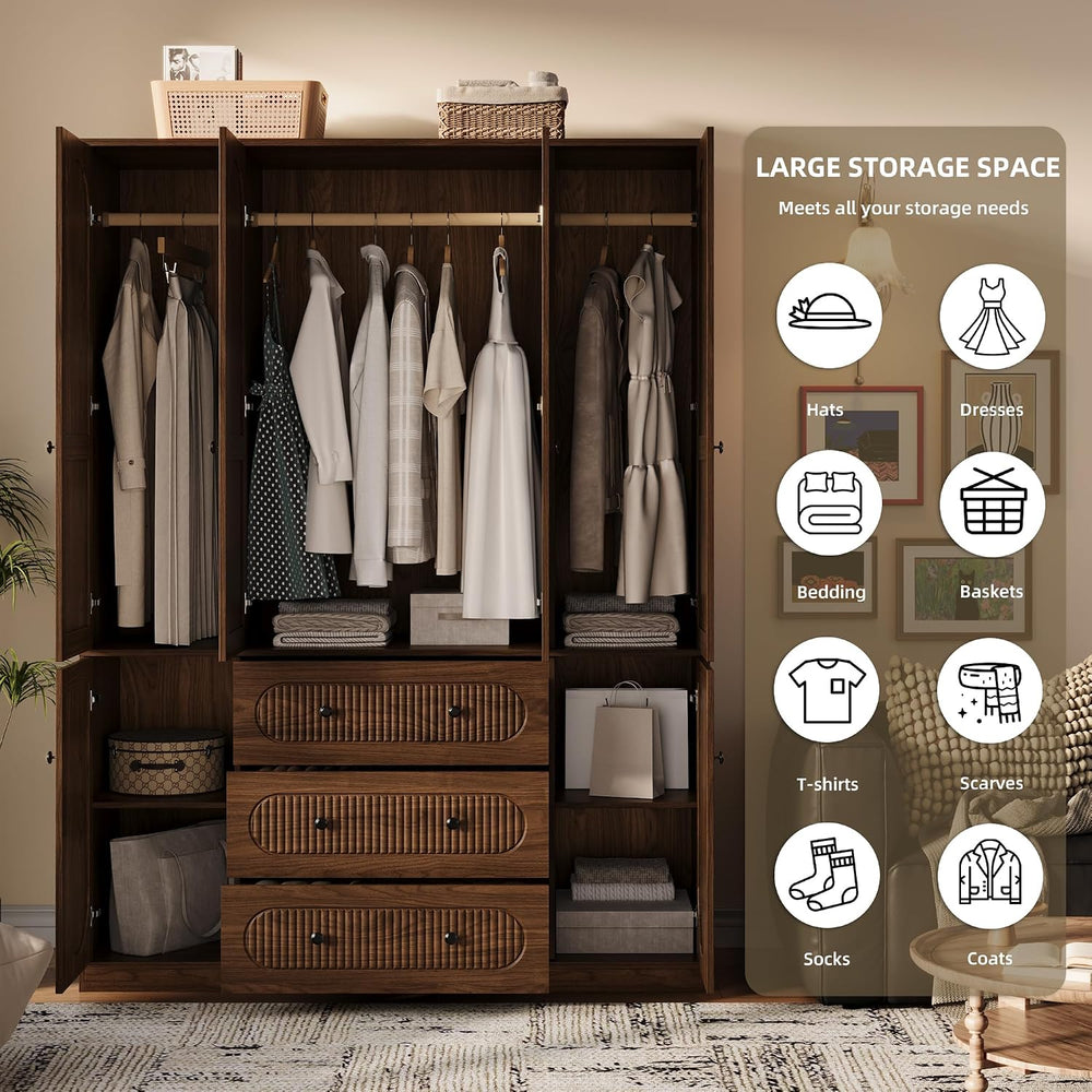 TOKSOM 4 Doors Freestanding Armoire Wardrobe Closet, 72" Walnut Wardrobe...