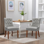 Upholstered Dining Chairs with Arms, Set of 6, Dining Room Chairs with Solid Wood Legs and Tufted Backrest(Linen+Grey)