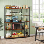 Tribesigns Large Bakers Rack, 55" Wide Kitchen Hutch Cabinet Microwave Stand with 11 Hooks, 5-Tier Baker’s Rack Kitchen Storage Shelf with Hutch, Rustic Brown